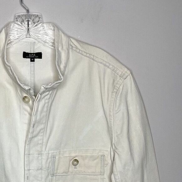 A.P.C. Rue Madame Paris Womens White-Washed Denim Jeans Jacket Button Front Sz M - Picture 2 of 6